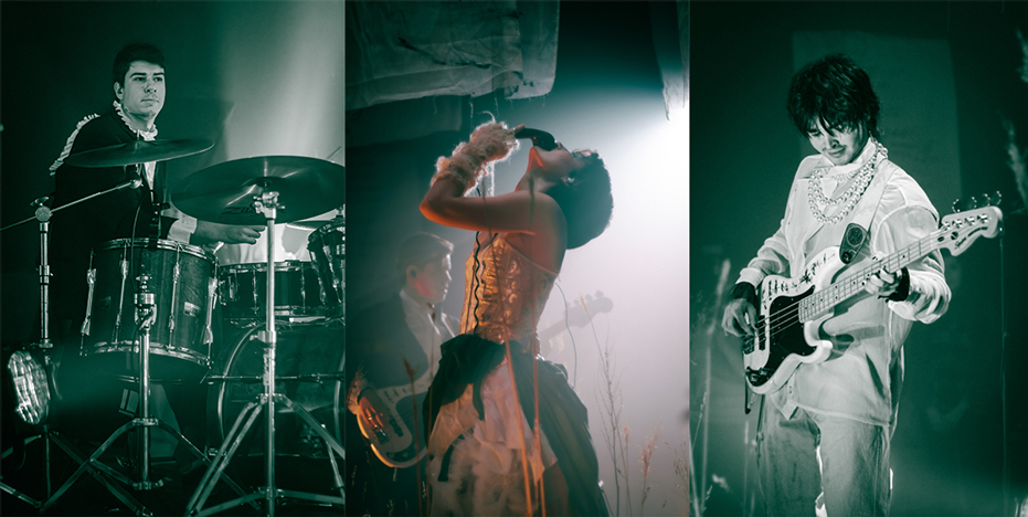 Montage o fimages of EMRA's drummer, singer and guitarist