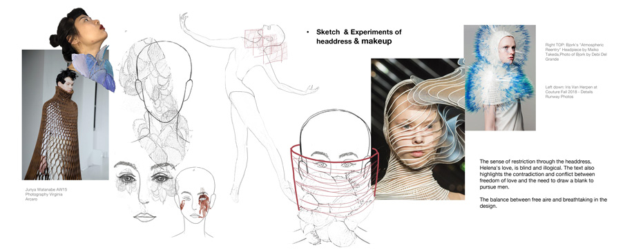 Sketch and experiments of headdress and make-up